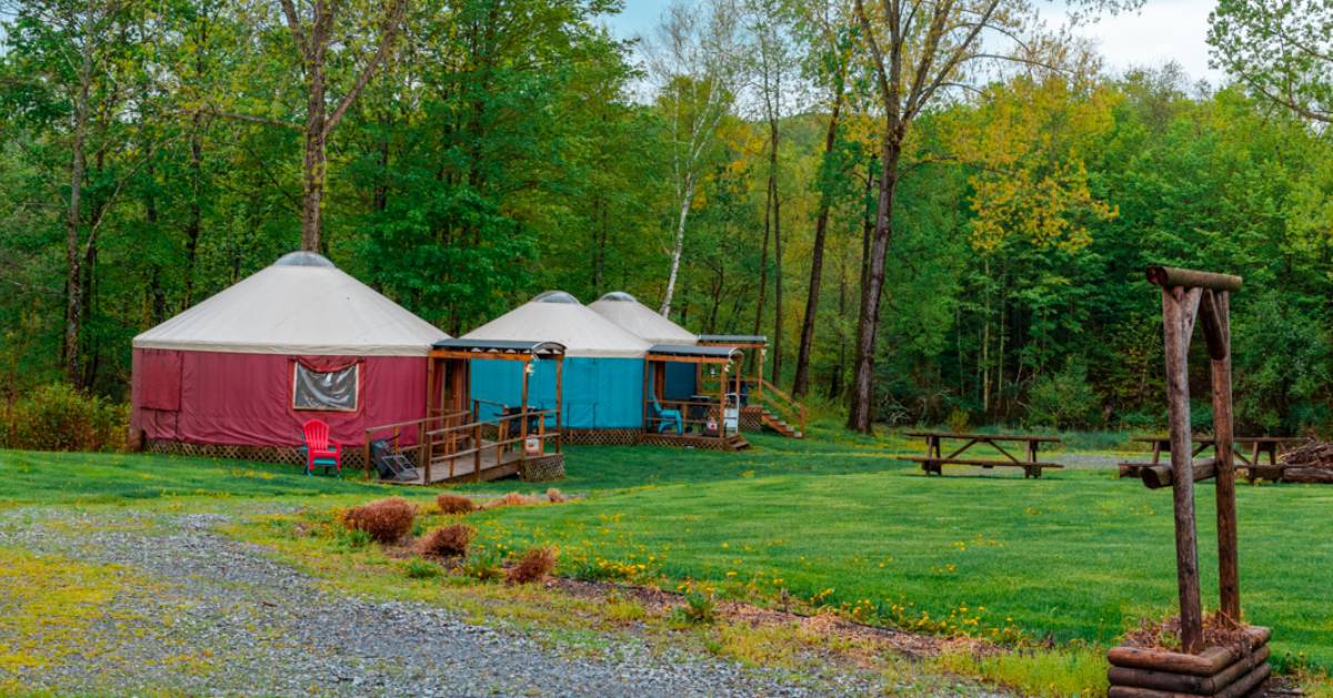 colorful luxury camping yurts