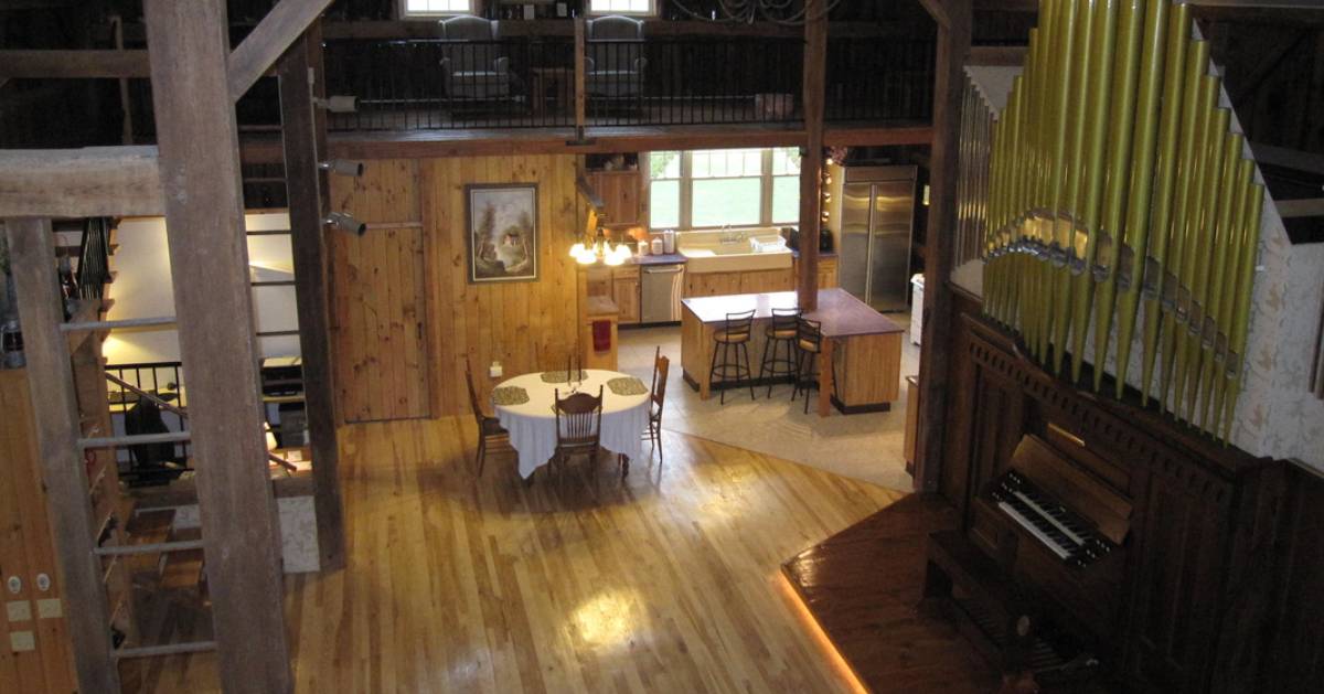 inside a rustic open living area