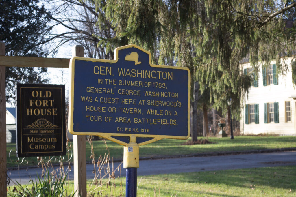 Signage for the Old Fort House Museum Campus, including the historical market for when General Washington visited.