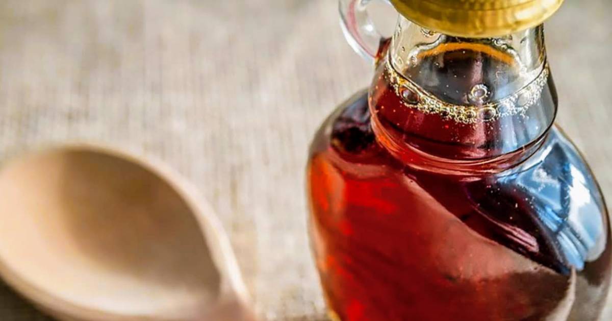 Close up of a maple syrup jar