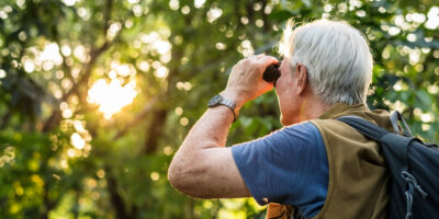 Elderly,Man,Watching,Birds,With,Binoculars