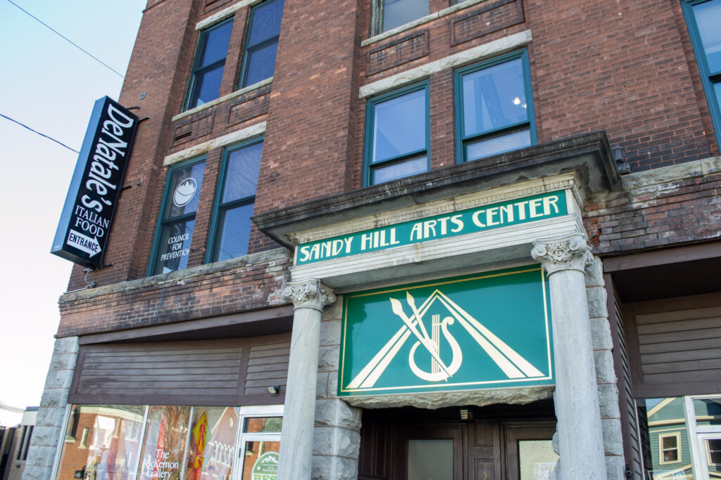 Sandy Hill Arts Center in Hudson Falls, NY, a brick building that's a hub location of the 2024 Artisan Trails in Washington County